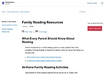 Screen shot of the Family Resources and Activities (English and Spanish) help article